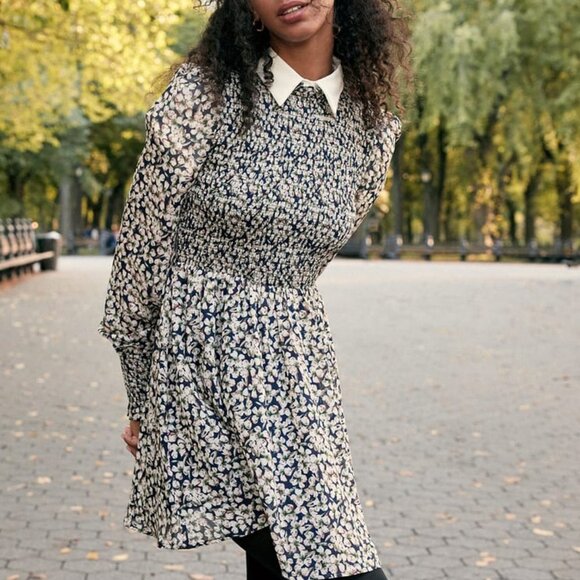 NWOT Lulus Floral Forever Navy Blue Floral Print Smocked Skater Dress size XL - Picture 5 of 10